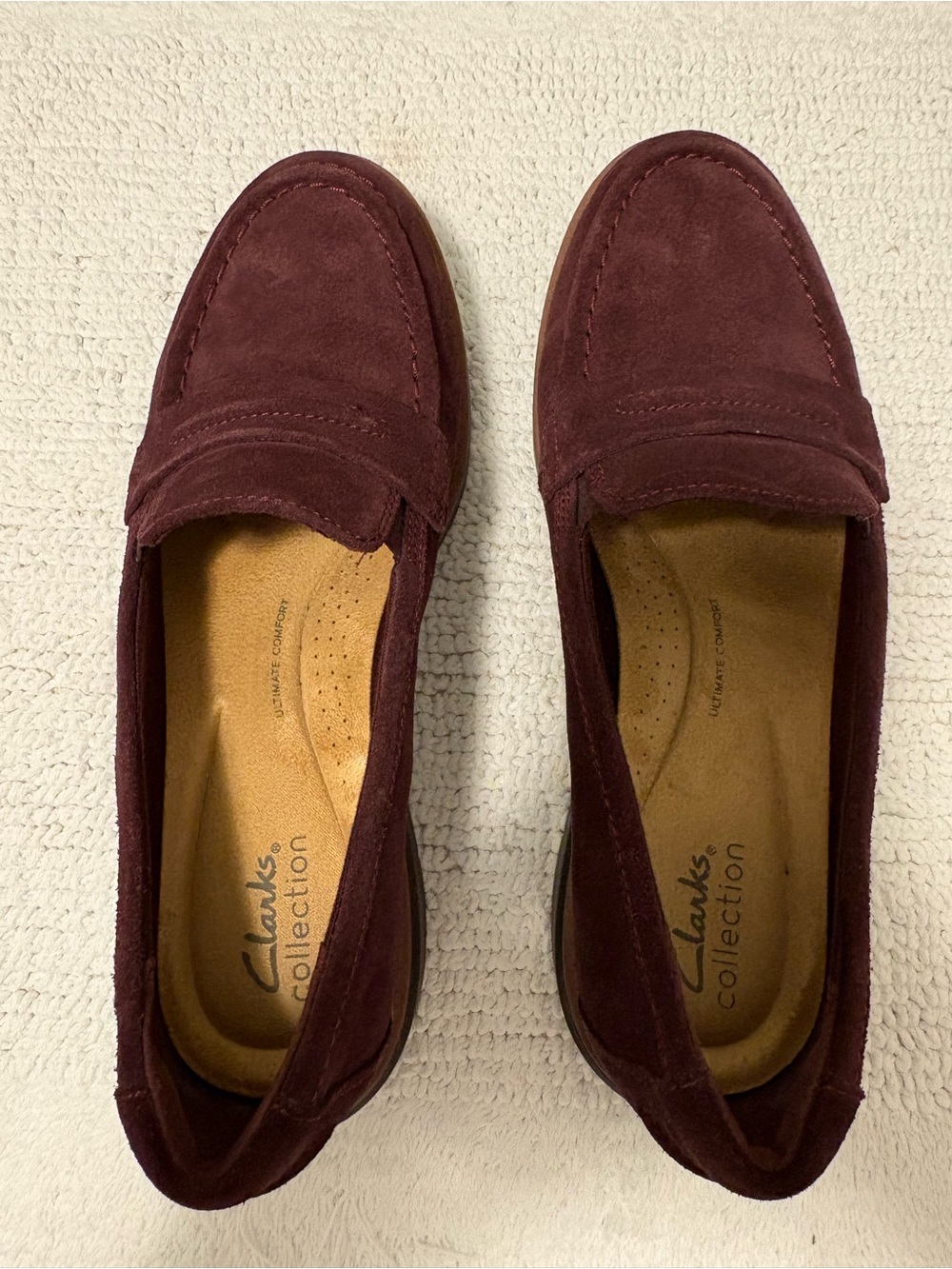 Clarks Women’s Burgundy Suede Loafers